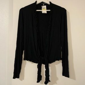 Black Frilly Frills Waist Tie Up Cardigan Wrap